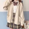 Cute Preppy Style Solid Cardigan Sweaters -Kawaii Fashion Shop HOUZHOU Japanese School Basic Sweaters Women Autumn Kawaii Solid V neck Loose Knitted Cardigan Preppy Style