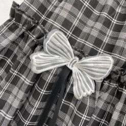 Kawaii Goth Plaid Bow Skirt -Kawaii Fashion Shop HOUZHOU Kawaii Gothic Lolita Plaid Skirt Women Goth Bow Black High Waist A line Mini Skirts 5