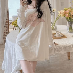 Kawaii Sweet Off Shoulder Lace Up T-Shirt -Kawaii Fashion Shop HOUZHOU Kawaii T Shirt Women Japanese Sweet Off Shoulder Lace Up Long Sleeve Graphic T Shirts 1