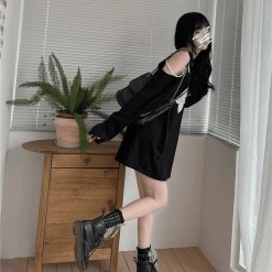 Kawaii Sweet Off Shoulder Lace Up T-Shirt -Kawaii Fashion Shop HOUZHOU Kawaii T Shirt Women Japanese Sweet Off Shoulder Lace Up Long Sleeve Graphic T Shirts 3