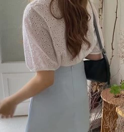 Korean Sweet Basic Solid Mini Skirt -Kawaii Fashion Shop HOUZHOU Korean Style Blue Skirt Women Cute Sweet Basic Solid High Waist A line Mini Skirt 2