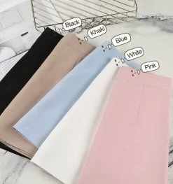 Korean Sweet Basic Solid Mini Skirt -Kawaii Fashion Shop HOUZHOU Korean Style Blue Skirt Women Cute Sweet Basic Solid High Waist A line Mini Skirt 5