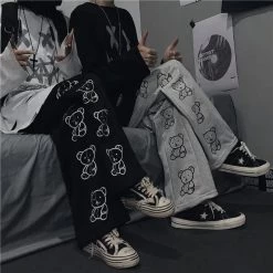 Wide Leg Cartoon Print Pants 9 Wide Leg Cartoon Print Pants -Kawaii Fashion Shop HOUZHOU Korean Style Wide Leg Pants Cartoon Print Harajuku Trousers Women Streetwear Autumn Fashion Casual Sweatpants 1