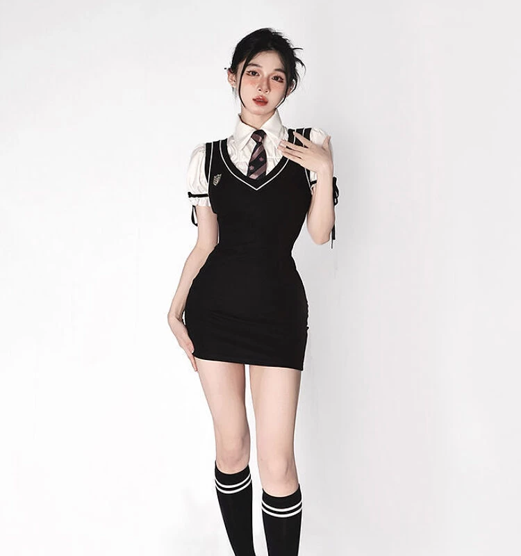 Korean Preppy Style Black Vest Dress 8 Korean Preppy Style Black Vest Dress - Image 6
