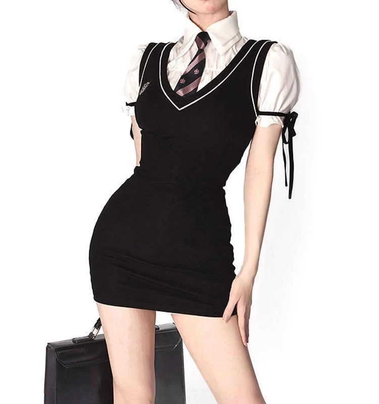 Korean Preppy Style Black Vest Dress 3 Korean Preppy Style Black Vest Dress