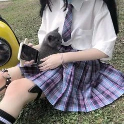 Kawaii Fashion Shop -Kawaii Fashion Shop HOUZHOU Purple Plaid Skirt Harajuku Gothic Women Mini Skirts Fashion Preppy Style Jk Y2k Kawaii Japanese 1