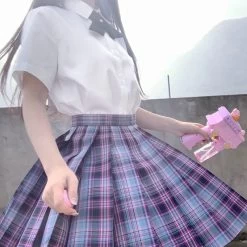 Purple Jk Plaid Mini Skirt -Kawaii Fashion Shop HOUZHOU Purple Plaid Skirt Harajuku Gothic Women Mini Skirts Fashion Preppy Style Jk Y2k Kawaii Japanese 3