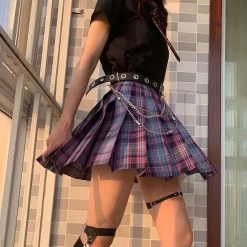 Purple Jk Plaid Mini Skirt -Kawaii Fashion Shop HOUZHOU Purple Plaid Skirt Harajuku Gothic Women Mini Skirts Fashion Preppy Style Jk Y2k Kawaii Japanese 4