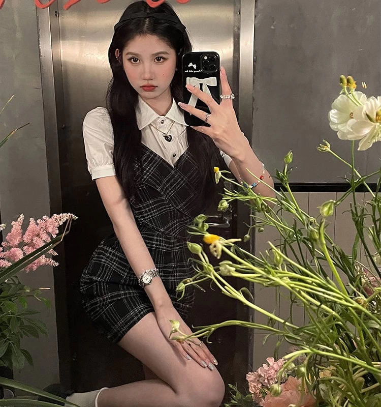 Korean Fashion Slim Patchwork Plaid Dress 4 Korean Fashion Slim Patchwork Plaid Dress - Image 2