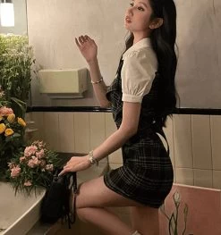 Korean Fashion Slim Patchwork Plaid Dress 10 Korean Fashion Slim Patchwork Plaid Dress -Kawaii Fashion Shop HOUZHOU Shirt Patchwork Plaid Dress Women Summer Korean Fashion Slim Cute Bandage Mini Dress Fake Two 2