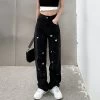 Embroidery Butterfly Denim Pants 1 Embroidery Butterfly Denim Pants -Kawaii Fashion Shop HOUZHOU Streetwear Butterfly Print Baggy Jeans Women Korean Fashion Black High Waist Denim Pants Oversize Casual