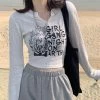 Y2k Aesthetic Letter Print T-shirts 2 Y2k Aesthetic Letter Print T-shirts -Kawaii Fashion Shop HOUZHOU Women Vintage Letter Print T shirts Long Sleeve Tees Autumn 2021 Sexy Bodycon Y2k Aesthetic