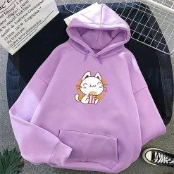 Cute Cat Harajuku Hoodie -Kawaii Fashion Shop Harajuku Hoodie Cat Cute Print 2020 Winter Cartoon Oversized Sweatshirt Women Fashion Kawaii Warm Clothes Japanese 5