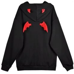 Devil Horn Hoodie -Kawaii Fashion Shop Harajuku Hoodies Girl Little Devil Horns Gothic Hooded Sweatshirts Women Demon Fly Wings Loose Pullovers Pocket 4