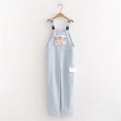 Kawaii ‘Sweet Peach’ Jump Suit Dungarees -Kawaii Fashion Shop Harajuku Kawaii Cargo Pants Women Sweet Plaid Strawberry Print Casual Trousers Female Pink Overalls Girls Cute 3