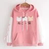 Tres Cat Kawaii Hoodie -Kawaii Fashion Shop Harajuku Kawaii Hoodie Cat Ear Women Print Graphic Japanese Clothes Lolita Cute Cartoon Cat Ribbon Sweatshirt