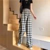 Plaid Check Elastic Waist Harem Pants 2 Plaid Check Elastic Waist Harem Pants -Kawaii Fashion Shop Harajuku Plaid Pants Women Oversize Wide Leg Trousers Female Korean Style High Waist Checkered Pajama 2022