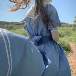 Harajuku MKilor Collar Navy Lolita Dress 13 Harajuku MKilor Collar Navy Lolita Dress -Kawaii Fashion Shop Harajuku Sailor Collar Navy Blue Dress Japanese Lolita Sweet Bow Girl Retro Cotton Kawaii College Style 3