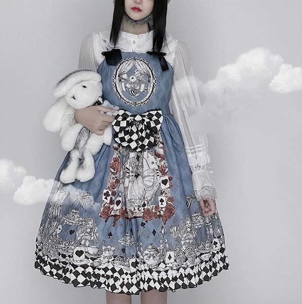 Gothic Alice Printed Lolita Suspender Dress 3 Gothic Alice Printed Lolita Suspender Dress