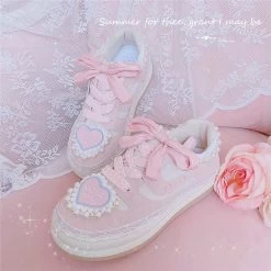 Love Heart Embroidery Round Toe Sneaker 10 Love Heart Embroidery Round Toe Sneaker -Kawaii Fashion Shop Heart Pearls Platform Sneakers Women Cute Thick Soled Casual Shoes Ladies Chunky Trainers Sweet Bow Lolita 2