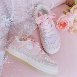 Love Heart Embroidery Round Toe Sneaker 12 Love Heart Embroidery Round Toe Sneaker -Kawaii Fashion Shop Heart Pearls Platform Sneakers Women Cute Thick Soled Casual Shoes Ladies Chunky Trainers Sweet Bow Lolita 4