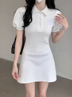 Heart Puff Sleeve Polo Dress 13 Heart Puff Sleeve Polo Dress -Kawaii Fashion Shop Heart Puff Sleeve Polo Dress 1