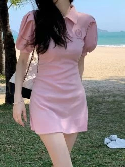 Heart Puff Sleeve Polo Dress