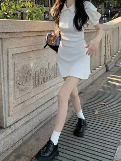 Heart Puff Sleeve Polo Dress 14 Heart Puff Sleeve Polo Dress -Kawaii Fashion Shop Heart Puff Sleeve Polo Dress 6