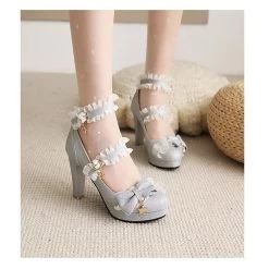 Sweet Sky Blue Cosplay Lolita Pumps -Kawaii Fashion Shop High Heeled Sweet Lolita Gothic Style Cosplay Shoes Girls Lovely Bow Tie Fur Ball Women Pumps 5
