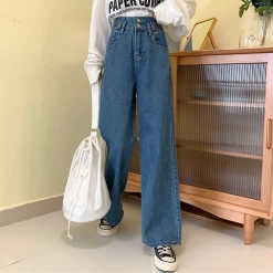 Harajuku High-waisted Big Pocket Denim Pants 10 Harajuku High-waisted Big Pocket Denim Pants -Kawaii Fashion Shop High Waist Casual Jeans Women Denim Pants 2021 Spirng Autumn Female Loose Wide Leg Pant Full 1