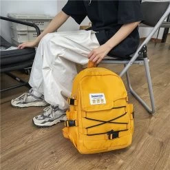 Harajuku Hip-hop Solid Color Backpack -Kawaii Fashion Shop Hip hop Solid Color Backpack Unisex Original Design Multi buckle School Bag Outdoor Sports Nylon Bag 1