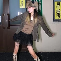 Hot Girl Retro American Zipper Jacket -Kawaii Fashion Shop Hot Girl Retro American Casual Thin Jacket Spring And Autumn College Style Fashion Camel Zipper Jacket 4