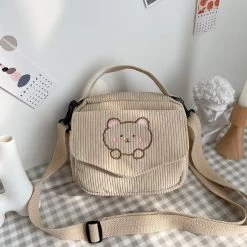Cute Canvas Zipper Shoulder Bag -Kawaii Fashion Shop Hot Women Canvas Zipper Bag Preppy Style Student Tote Shoulder Messenger Bag Small Corduroy Bag Satchel 1