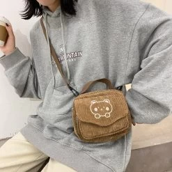 Cute Canvas Zipper Shoulder Bag -Kawaii Fashion Shop Hot Women Canvas Zipper Bag Preppy Style Student Tote Shoulder Messenger Bag Small Corduroy Bag Satchel 2