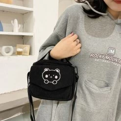 Cute Canvas Zipper Shoulder Bag -Kawaii Fashion Shop Hot Women Canvas Zipper Bag Preppy Style Student Tote Shoulder Messenger Bag Small Corduroy Bag Satchel 3