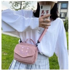 Cute Canvas Zipper Shoulder Bag -Kawaii Fashion Shop Hot Women Canvas Zipper Bag Preppy Style Student Tote Shoulder Messenger Bag Small Corduroy Bag Satchel 4