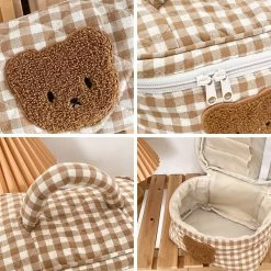 Kawaii Bear Cosmetic Bag Pouch 10 Kawaii Bear Cosmetic Bag Pouch -Kawaii Fashion Shop Hylhexyr Cute Bear Makeup Bag Large Capacity Portable Cosmetic Bags Zipper Pure Cotton Plaid Brushes Pouch 2