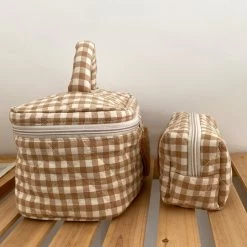 Kawaii Bear Cosmetic Bag Pouch 12 Kawaii Bear Cosmetic Bag Pouch -Kawaii Fashion Shop Hylhexyr Cute Bear Makeup Bag Large Capacity Portable Cosmetic Bags Zipper Pure Cotton Plaid Brushes Pouch 4