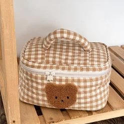 Kawaii Bear Cosmetic Bag Pouch 13 Kawaii Bear Cosmetic Bag Pouch -Kawaii Fashion Shop Hylhexyr Cute Bear Makeup Bag Large Capacity Portable Cosmetic Bags Zipper Pure Cotton Plaid Brushes Pouch 5