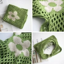 Summer Flower Mesh Tote Shopping Bag 10 Summer Flower Mesh Tote Shopping Bag -Kawaii Fashion Shop Hylhexyr Summer Flower Handbag Women s Knitted Shoulder Bag Ins Large Capacity Shopping Tote Simple Woven 2