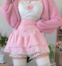 Kawaii Pink Corduroy Babydoll Skirt