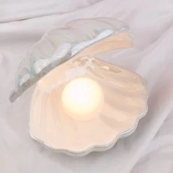Mermaid Shell Night Light 11 Mermaid Shell Night Light -Kawaii Fashion Shop Ins Japanese Style Ceramic Shell Pearl Night Light Streamer Mermaid Fairy Shell Night Lamp For Bedside 3