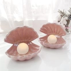 Mermaid Shell Night Light 13 Mermaid Shell Night Light -Kawaii Fashion Shop Ins Japanese Style Ceramic Shell Pearl Night Light Streamer Mermaid Fairy Shell Night Lamp For Bedside 5
