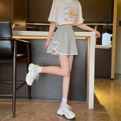 Korean Fashion Love Heart Sport Shorts -Kawaii Fashion Shop JMPRS Summer Elastic Waist Shorts Women s Korean Style Loose Casual Wide Leg Pants Female High 3