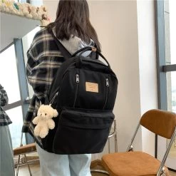 Kawaii Double Zipper Teenager Girls Backpack -Kawaii Fashion Shop JULYCCINO Multifunction Double Zipper Women Backpack Teenager Girls Laptop Backpack Student Shoulder Bag Korean Style Schoolbag 2