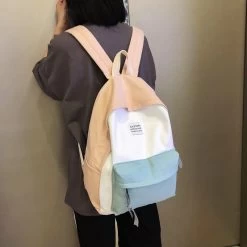 Kawaii Pastel Color Block Backpack -Kawaii Fashion Shop JULYCCINO Women Canvas Backpack Fashion Women Shoulder Bag Stitching Color School bag For Teenage Girl Children 3