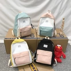 Kawaii Pastel Color Block Backpack -Kawaii Fashion Shop JULYCCINO Women Canvas Backpack Fashion Women Shoulder Bag Stitching Color School bag For Teenage Girl Children 5