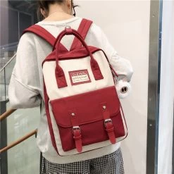 Cute Linen Buckle Backpack -Kawaii Fashion Shop JULYCCINO Women Nylon Backpack Candy Color Waterproof School Bags for Teenagers Girls Patchwork Backpack Female Rucksack 4