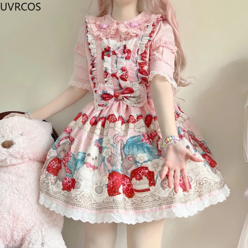 Kawaii Sweet Bear Print Lolita Jsk Dress 4 Kawaii Sweet Bear Print Lolita Jsk Dress - Image 2