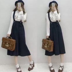 Whisper Suspender Mori Dress -Kawaii Fashion Shop Japan Preppy Style Women Navy Blue Sundress Suspenders Pockets Long Sleeveless Dress Mori Girl Elegant School 2